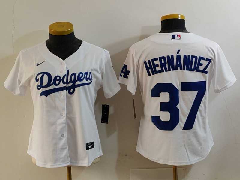 Womens Los Angeles Dodgers #37 Teoscar Hernandez White Cool Base Stitched Jersey